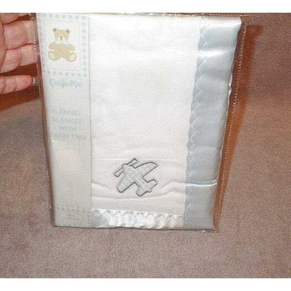 Cutie Pie Baby Blanket Cotton Flannel Satin Trim Swaddling Lovey Airplane Pilot